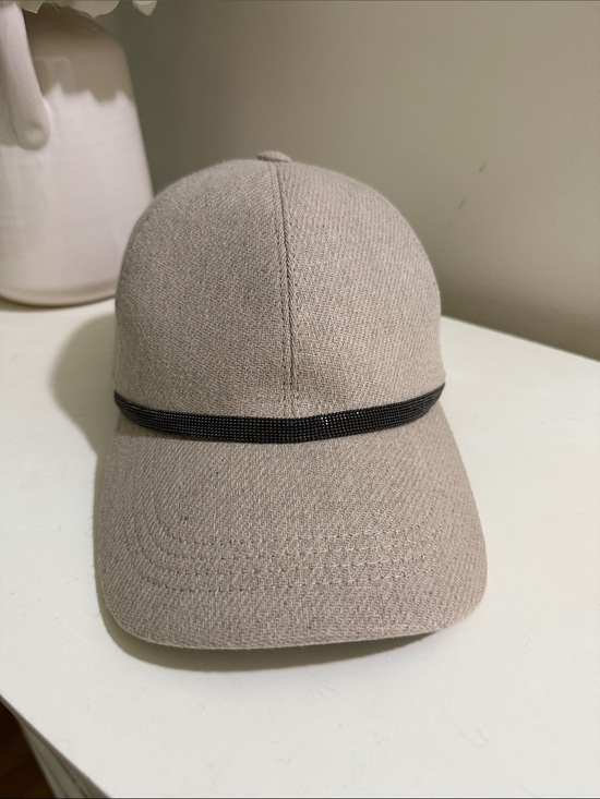 Brunello Cucinelli Accessories - Brunello Cucinelli Taupe Baseball Cap with Black Monili